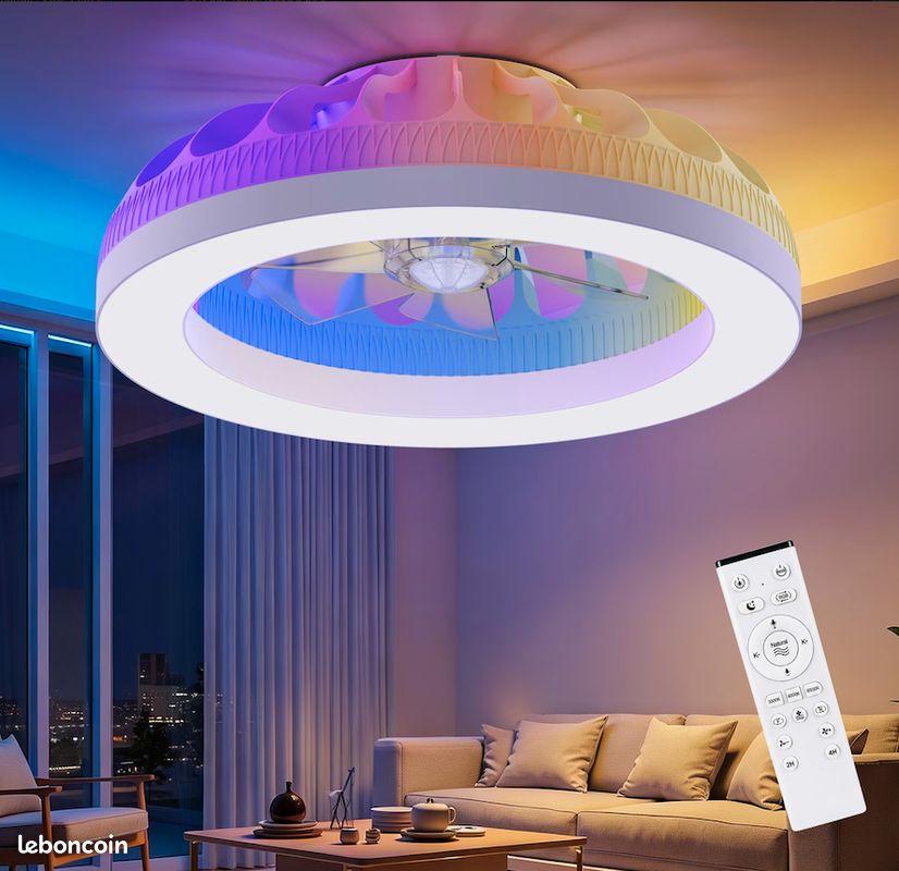 Ventilateur de Plafond avec Éclairage Led, Diamètre 46 cm, Ventilateur de Plafond RGB avec Lumière et Télécommande, 6 Niveaux de Vent - Neuf – Livraison comprise en 5 jours ⭐ ⭐ ⭐ (image 1)