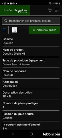 Disjoncteur D'clic 1P+N 2A, DuoLine XP, courbe C, peignable (SCH 20724