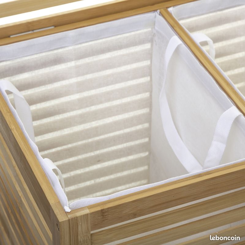 Meuble panier à linge double en bambou 50L+50L "SICELA" (image 4)