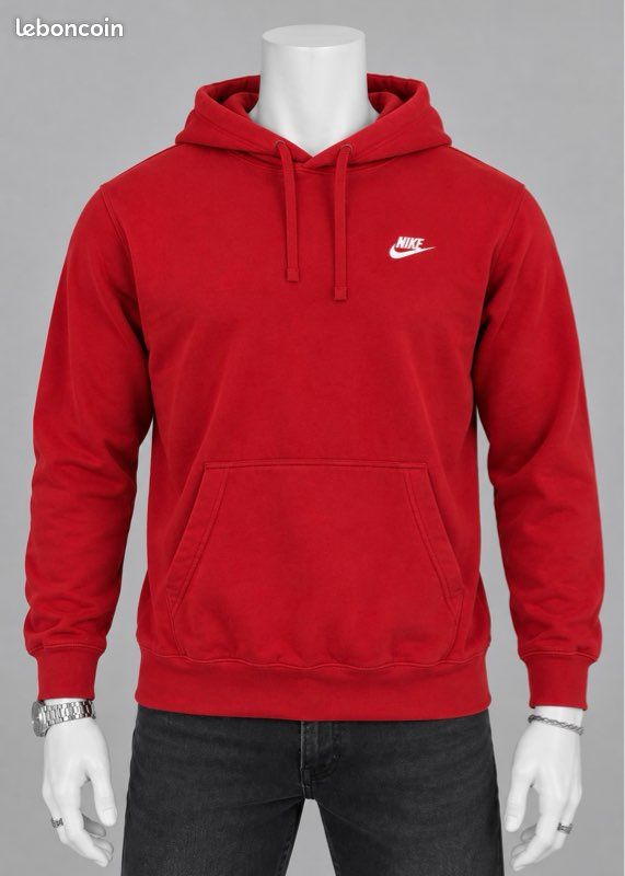 Sweat pull à capuche Nike Sportswear homme rouge logo brodé blanc | Taille M | Neuf (image 1)