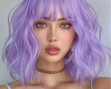 Perruque Courte Mauve Déguisement – Synthétique – Carré Lisse Avec Frange – Taille Unique – Pour Soirée Et Carnaval