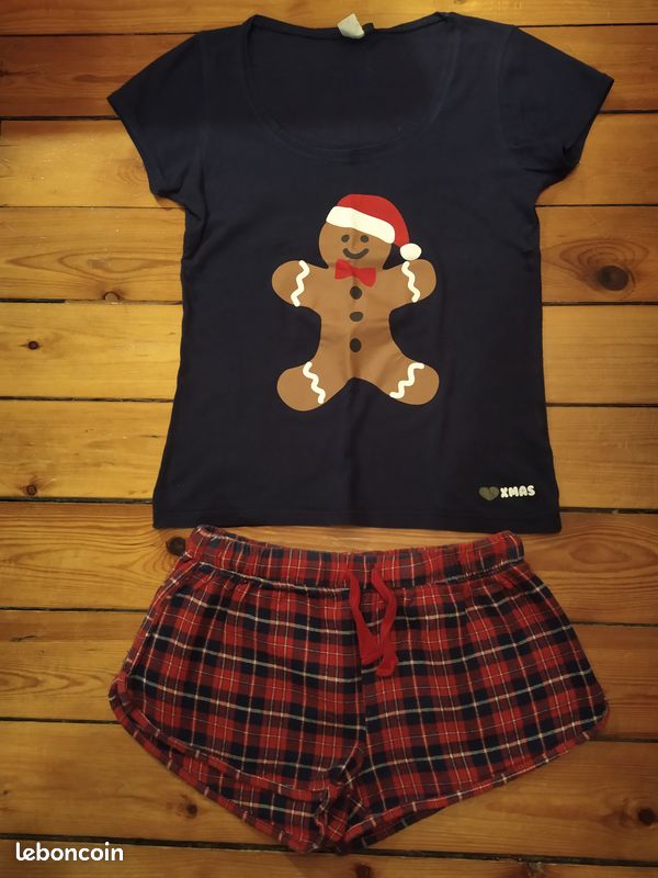 Pyjama-short de Noël bleu marine femme Kiabi taille S Vêtements