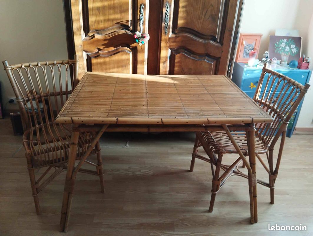 Table et chaise rotin vintage fabrication Française artisanale (image 1)