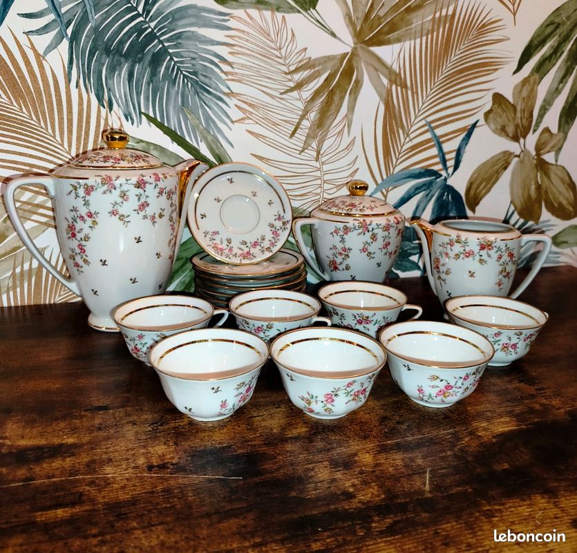 Service à thé et café ancien en porcelaine de Limoges (D.L.T.) (image 1)