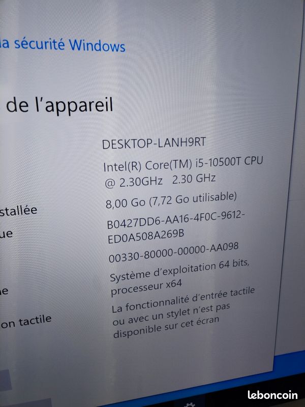 Mini PC Dell OptiPlex 7080 Intel i5-10500T / 8 Gb / 256 Go (image 4)