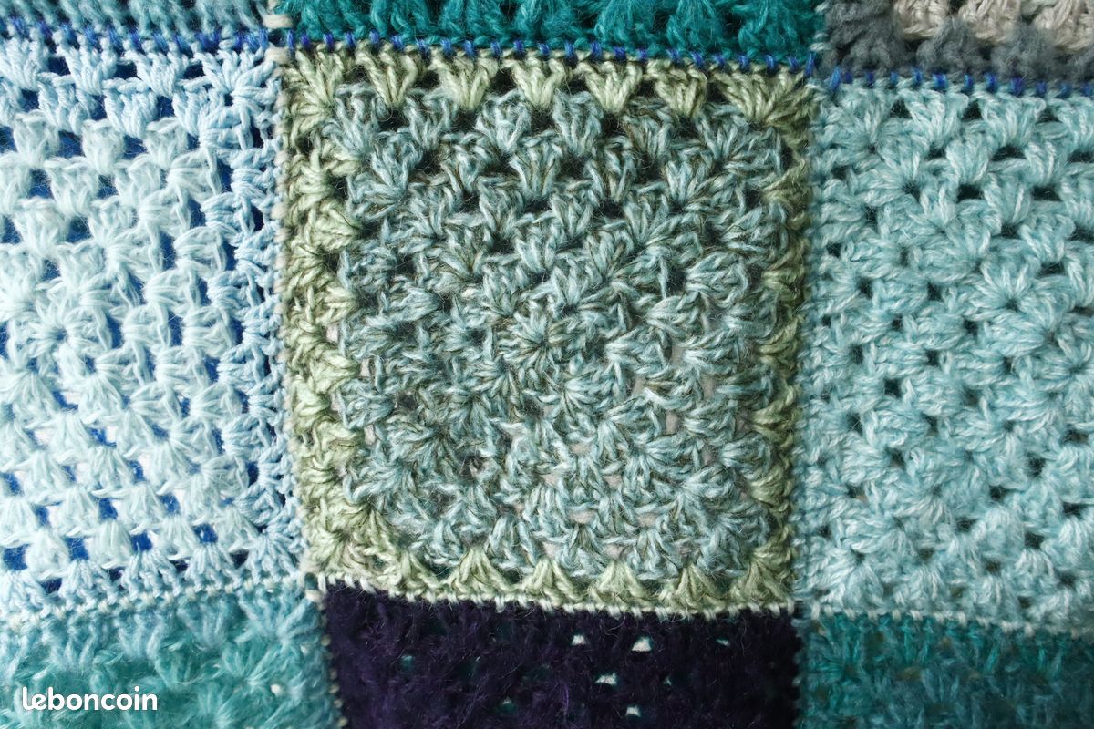 Plaid /jeté de canapé patchwork laine au crochet 170 cm (image 5)