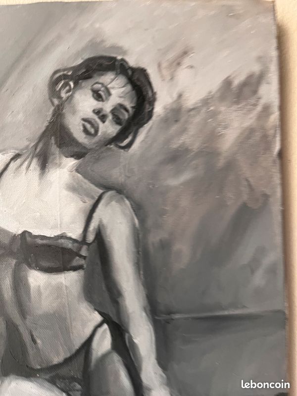 Tableau original Alexa demie noir et blanc, photo lingerie, acrylique sur toile, cadeau (image 4)