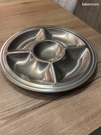 Plat Compartimenté En Inox Guy Degrenne - Plateau De Service Apéritif, Salades - Vintage