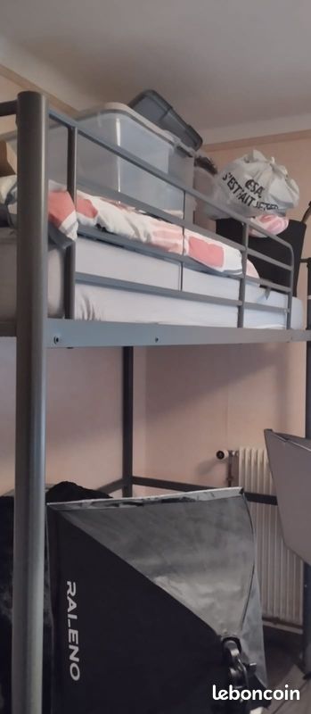 Lit mezzanine 90x190 cm OLE coloris gris avec son matelas (image 2)