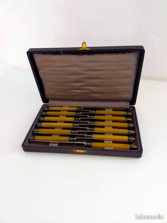 SERVICE 12 ANCIENS couteaux de table + écrin ménagère couvert knife