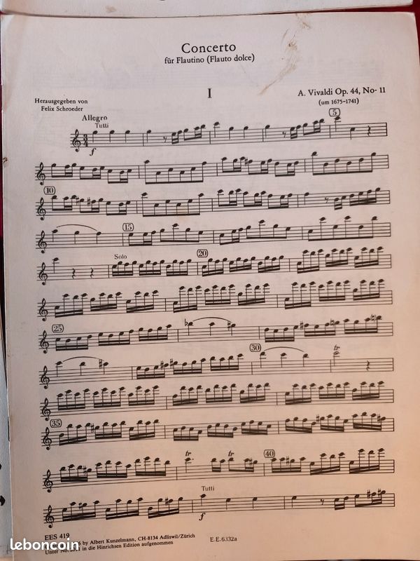 Lot 4 partitions concerto Vivaldi pour flûte traversière et piano (image 5)