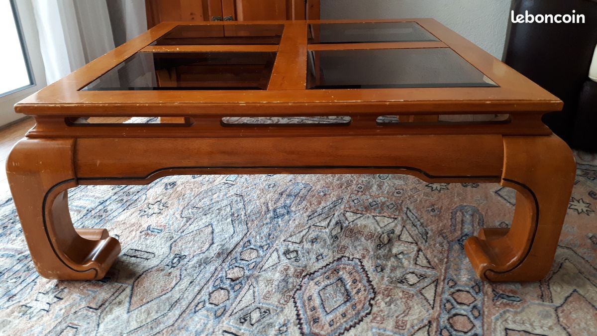 Table basse "Chow Leg style Ming" (100x100) MERISIER Massif (image 2)