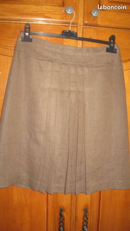 Lot Jupe Caroll En Lin + Top Zara - Taille 38/M, Couleur Kaki, Occasion TB