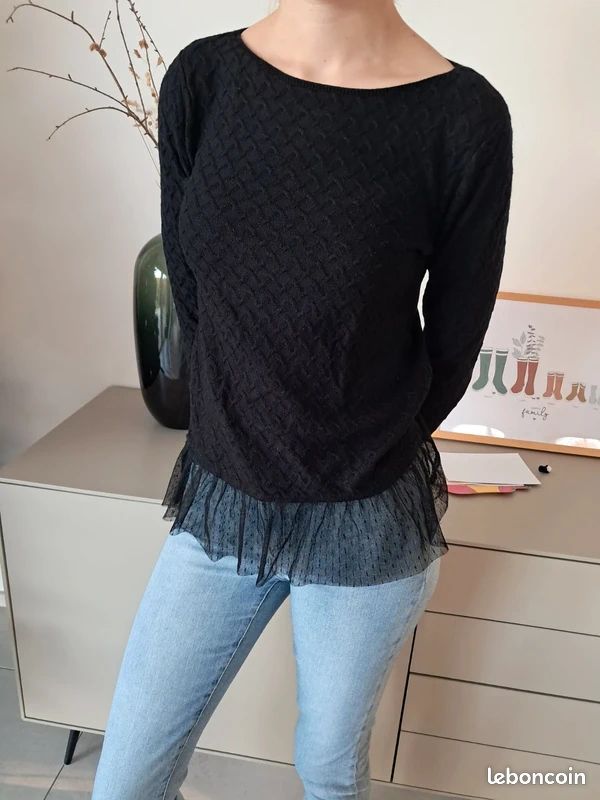Pull Fin Taille S Naf Naf Gris Foncé - Occasion Très Bon état, Parfait Pour Les Couches