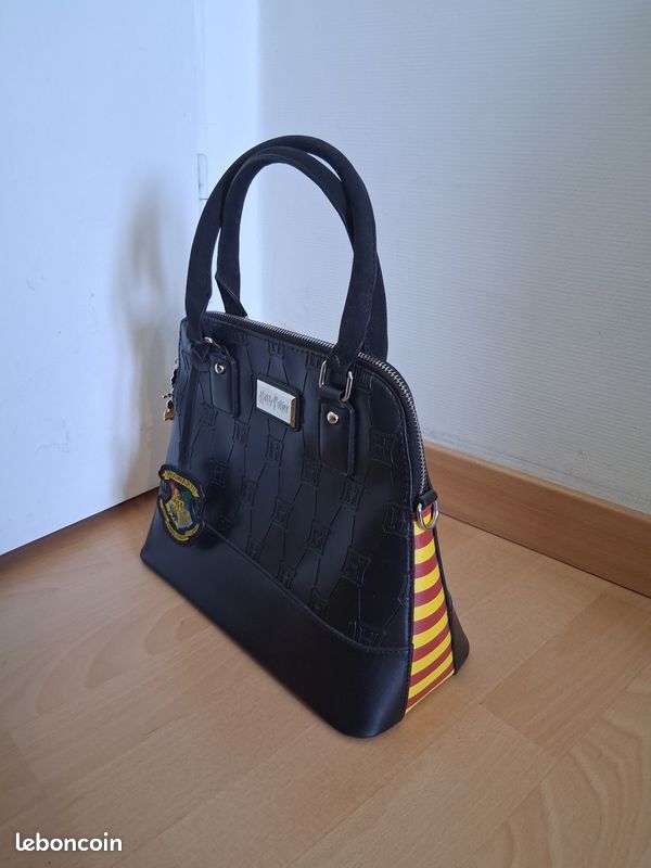 Sac à main Harry Potter Poudlard noir rayures rouges et jaunes (image 1)