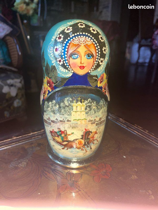 Poupées Gigognes Russes – Bleu – Peintes à La Main Par Kolesova – Pièce Unique