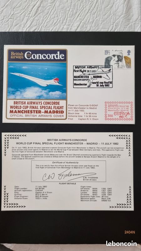 Timbre oblitéré en vol concorde 1982 (image 1)
