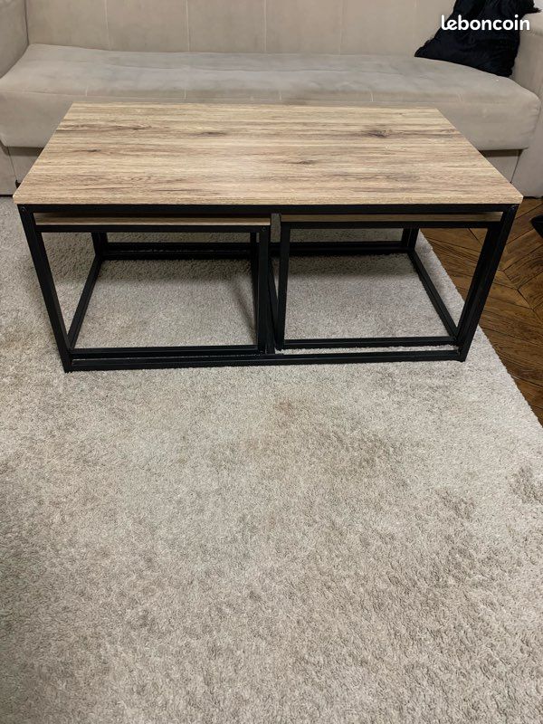 Table basse gigogne noir et bois (image 2)