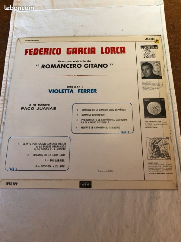 Disque 33 tours vinyl Frederico Garcia Lorca Violetta Ferrer Romancero gitano (image 2)