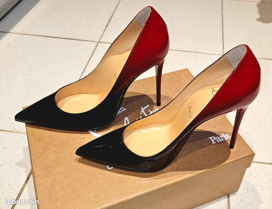 Escarpins Louboutin Kate 100 Taille 38 Noir et rouge Cuir