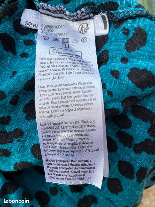 Haut tunique femme bleu canard imprimé léopard manches longues taille 40 (image 3)