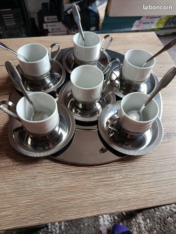 Service à café et thé quatre pièces Hôtel Argent et poignées noires En