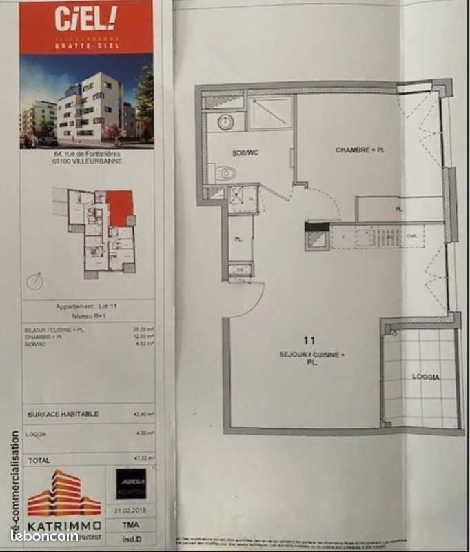 Appartement 2 pièces 43 m² · à Villeurbanne · 43 m² · 805 €/mois
