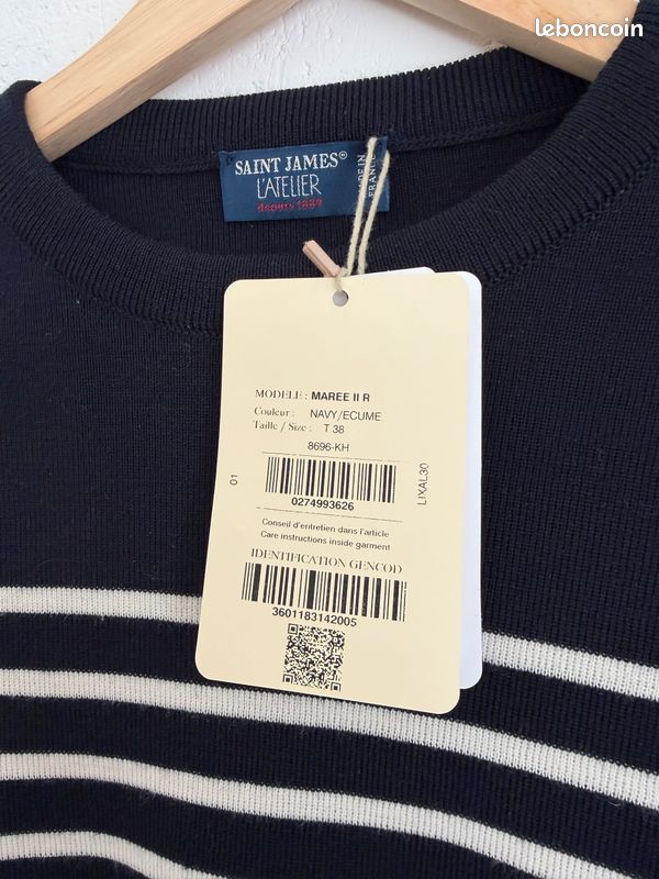Pull Femme Saint James Marée II - En Laine, Taille 40, Bleu, Maille, Neuf Avec étiquettes