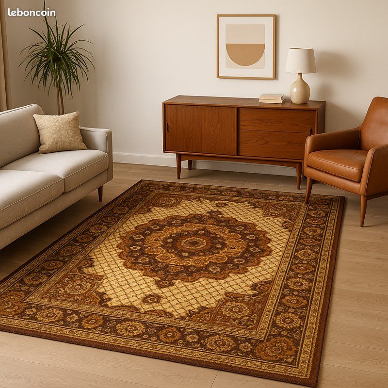Tapis oriental dans les tons marron En bon état Très jolie modèle ancien Vintage Dimensions : 180 x 260 cm - Ameublement