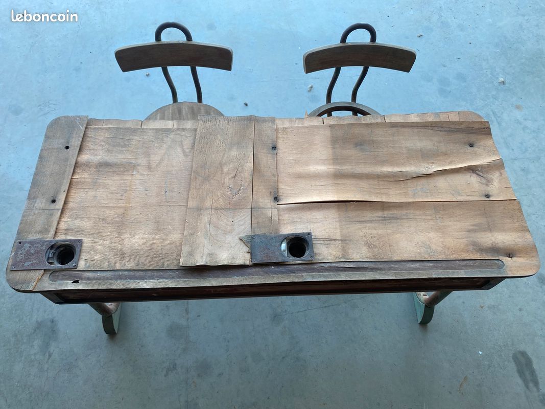 Table écolier ancienne 2 places à rénover (image 1)