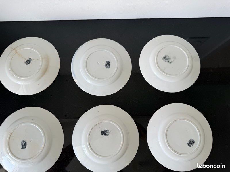 Lot de 6 assiettes anciennes Gien « Les Mathurins » – Faïence humoristique (image 10)