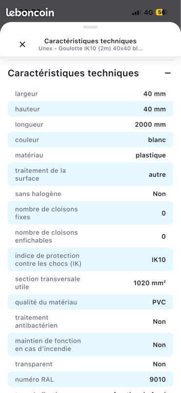 Unex - Goulotte IK10 (2m) 40x40 blanc (image 2)