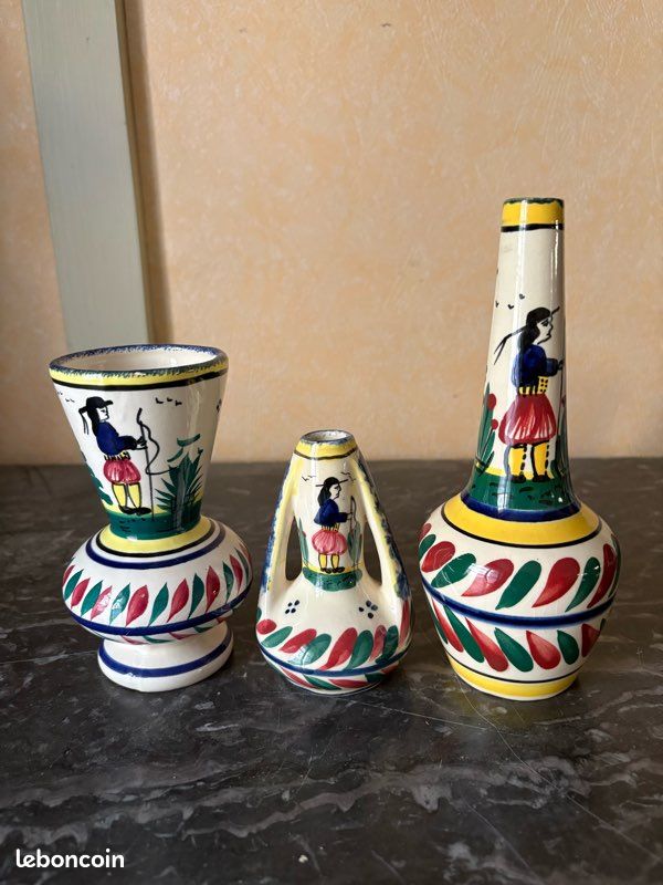 Lot de 3 vases HB Quimper (image 1)