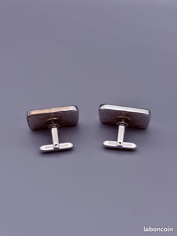 Boutons De Manchette Modernistes En Acier Inoxydable Et Hématite – Design épuré – Neuf Sans Emballage