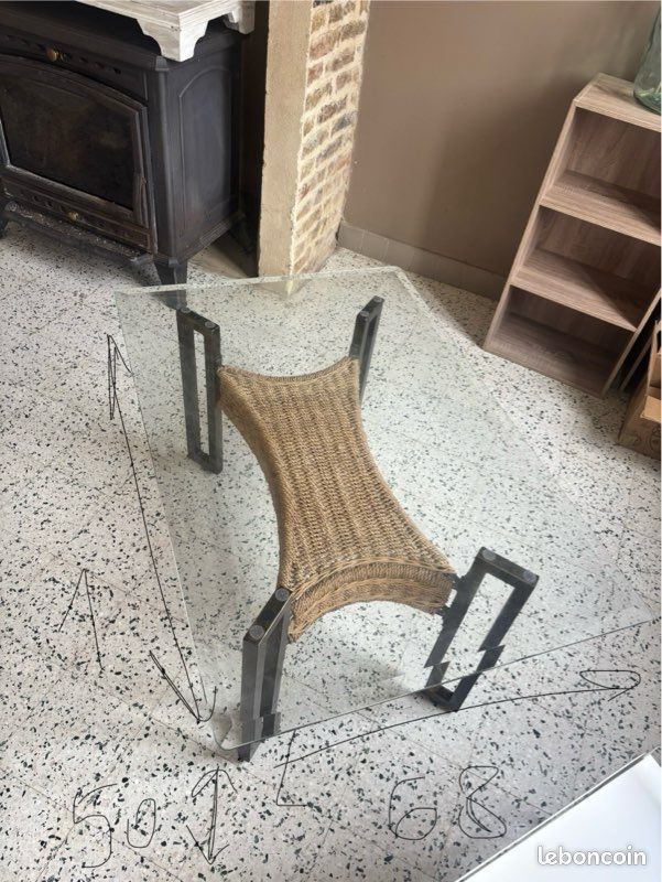 Table basse - Verre et Rotin (image 4)