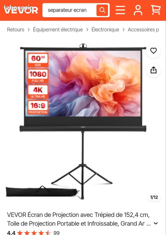 Écran de projection VEVOR 60 pouces avec trépied – 16:9 (image 2)