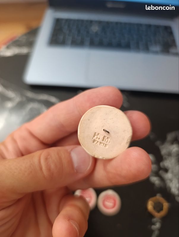 6 Boutons Vintage En Métal émaillé Marron - Diamètre 22 Mm - Occasion, Ref 2277