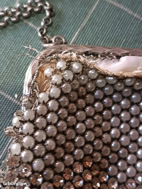 Ancienne pochette, porte-monnaie, petit sac strass, perles (image 8)