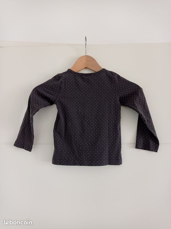 Pull t-shirt manche longue fille 2-3-4 ans en coton bio gris a petit pois blanc Marque H&M Très bon (image 5)