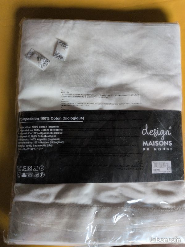 Nappe blanche rectangulaire 150x350 coton bio (image 2)