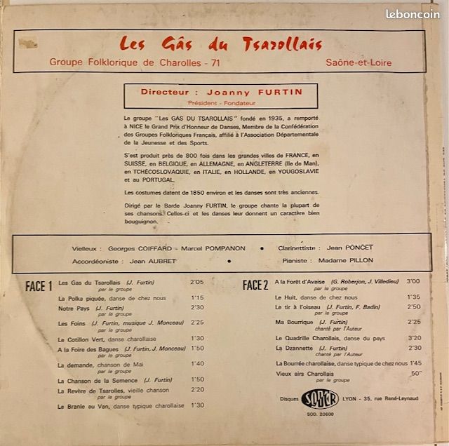 DISQUE VINYLE 33T Les Gâs Du Tsarollais – Les Gâs Du Tsarollais De Charolles (image 2)