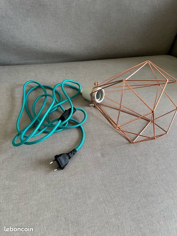Lampe design métal or rose fil turquoise (image 1)