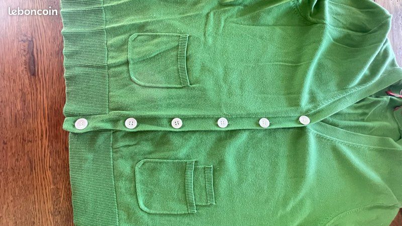 Gilet Cardigan Femme Alain Manoukian Vert Brodé Fleurs - Taille 40 - Style Balkan