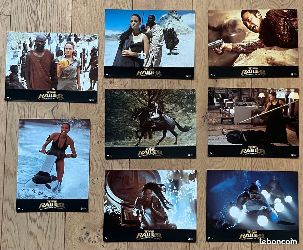 RARE 08 Photos d'exploitation cinéma vintage d'époque : TOMB RAIDER LE BERCEAU DE LA VIE Angelina Jolie Comme neuves (image 1)