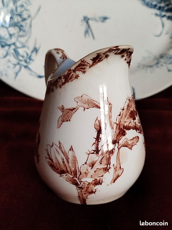 GRAND PLAT OVALE ancien Creil et Montereau décor Japon bleuté """ EUR