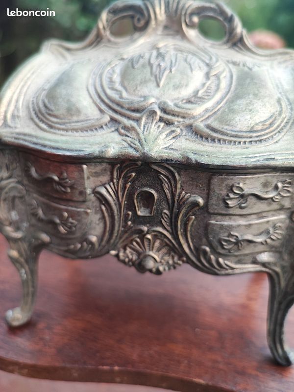 Coffret à Bijoux Ancien En Métal Gris Forme Commode - Vintage, Occasion