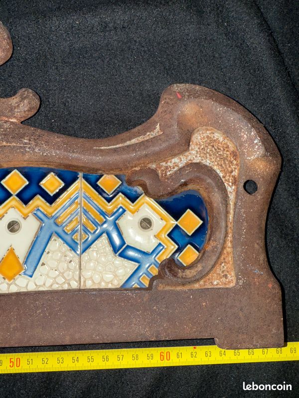 Ancien écran de cheminée Art Nouveau - Fonte et Carreaux Céramique (image 2)