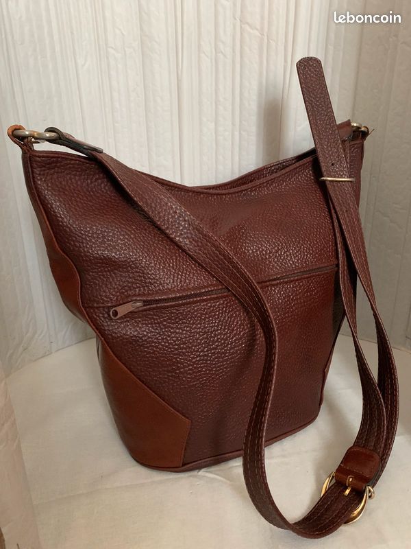 SAC SEAUX TEXIER CUiR MARRON à BANDOULIÈRE (image 1)