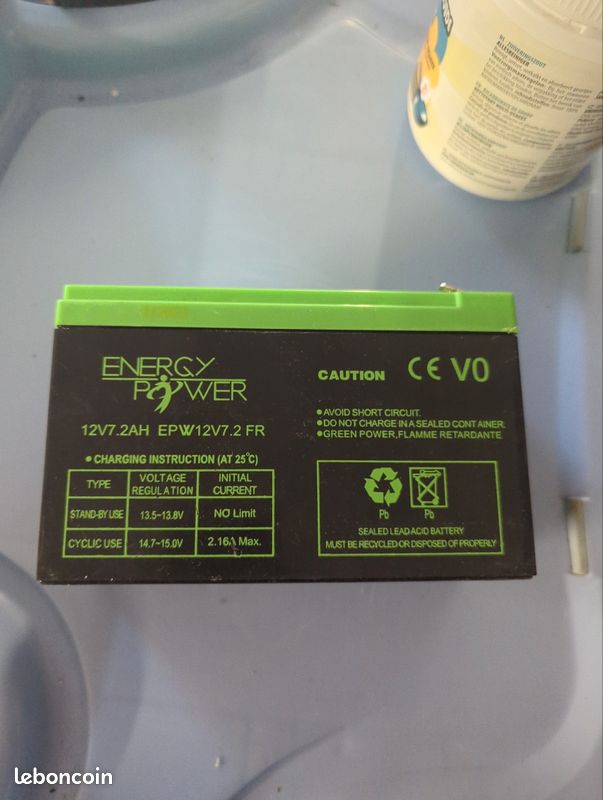 Batterie plomb-acide étanche (AGM, sans entretien) ENERGY POWER EPW12V7.2 FR, 12V - 7,2Ah. Boîtier flamme retardante (CE, V0), non-renversable (image 1)