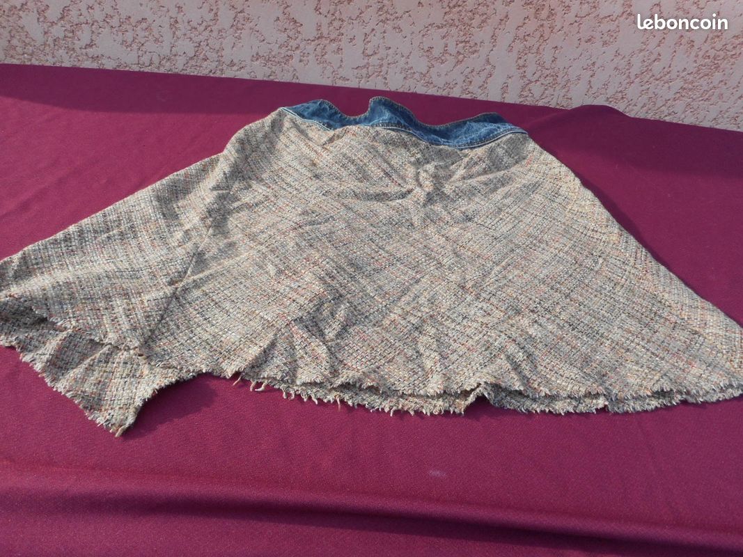 Jupe mi longue évasée beige mouchetée ceinture jean T 42 KOOKAI (image 4)